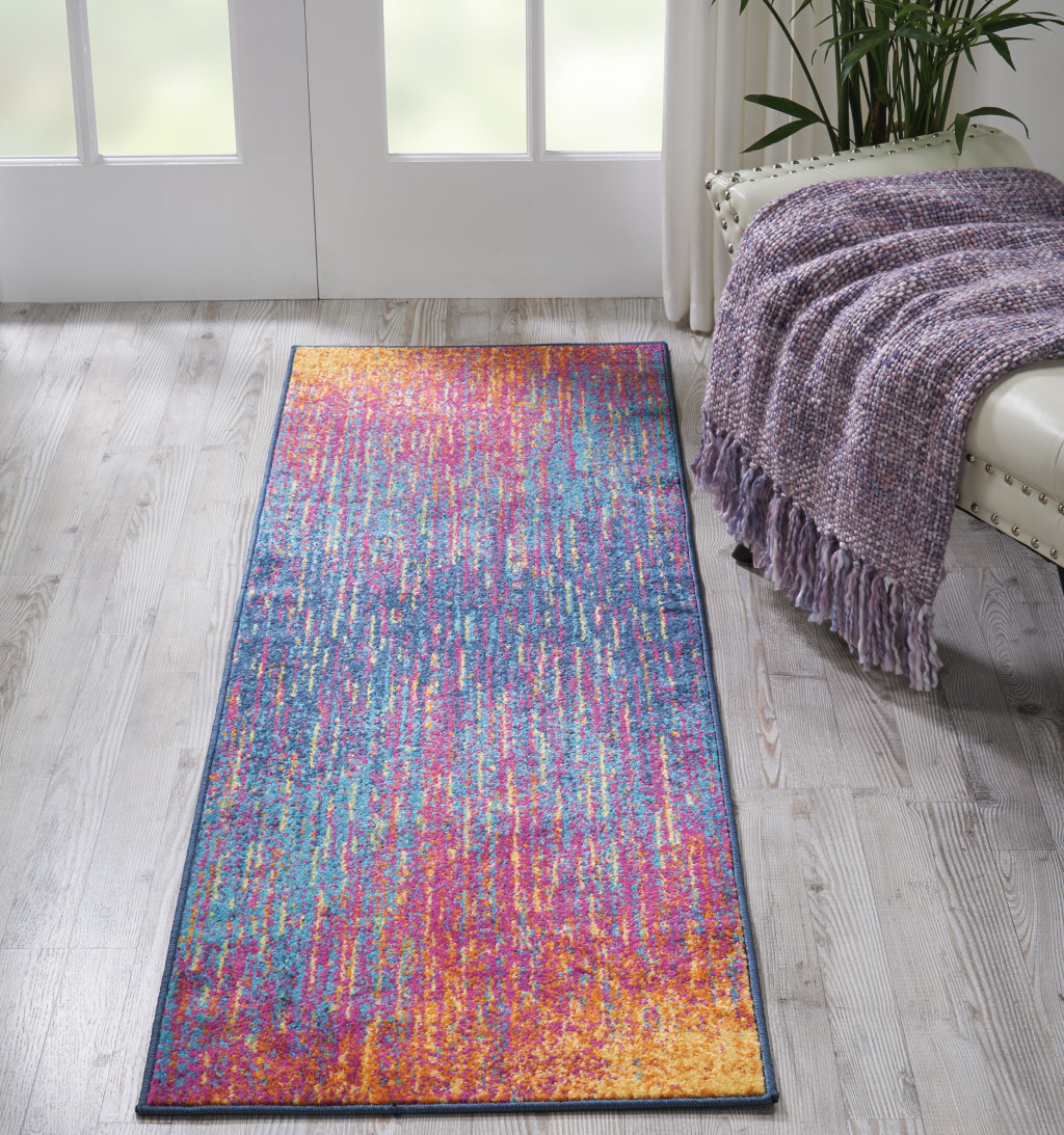 6" Blue And Pink Abstract Power Loom Runner Rug