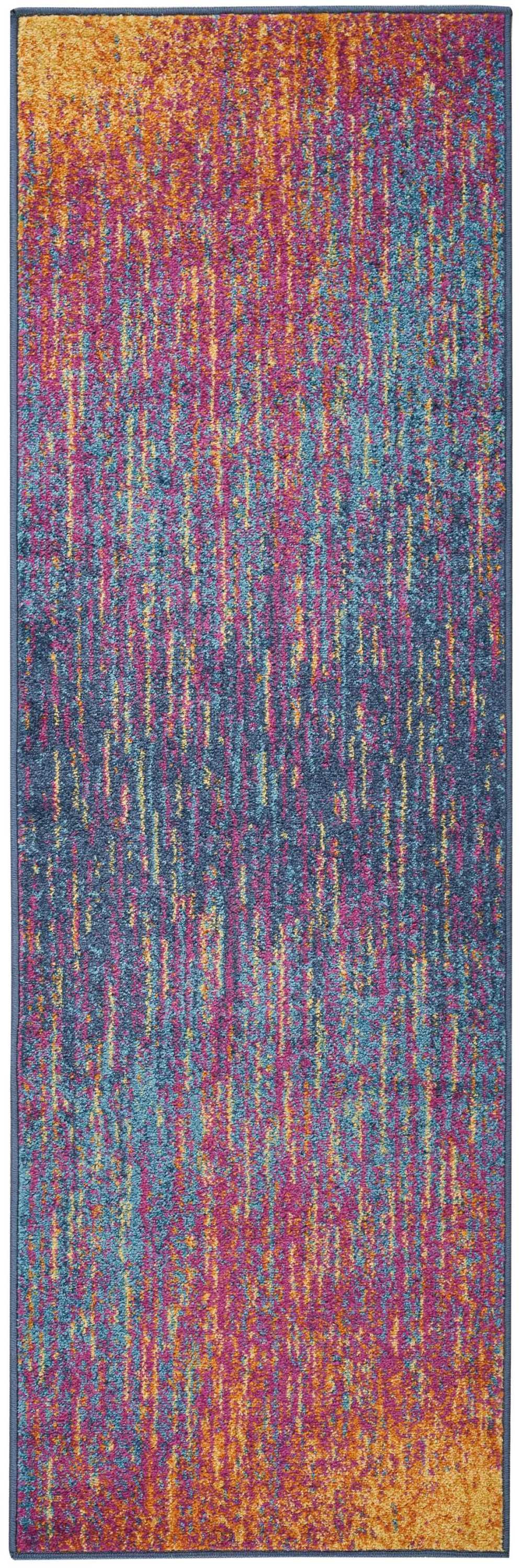 6" Blue And Pink Abstract Power Loom Runner Rug