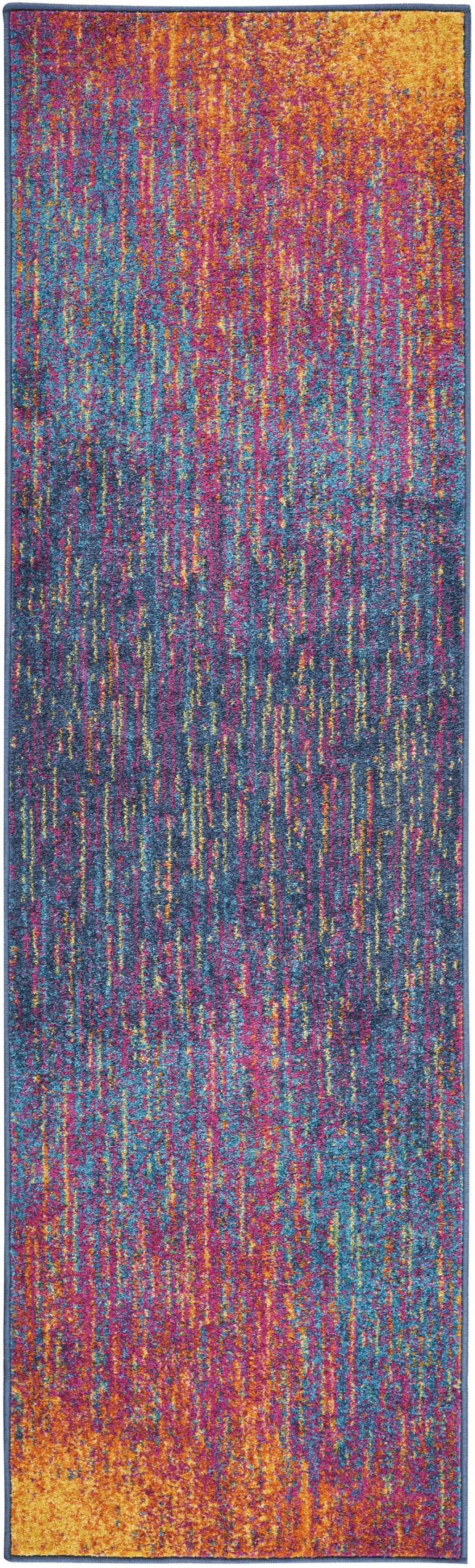 10' Blue And Pink Abstract Power Loom Runner Rug-385358-1