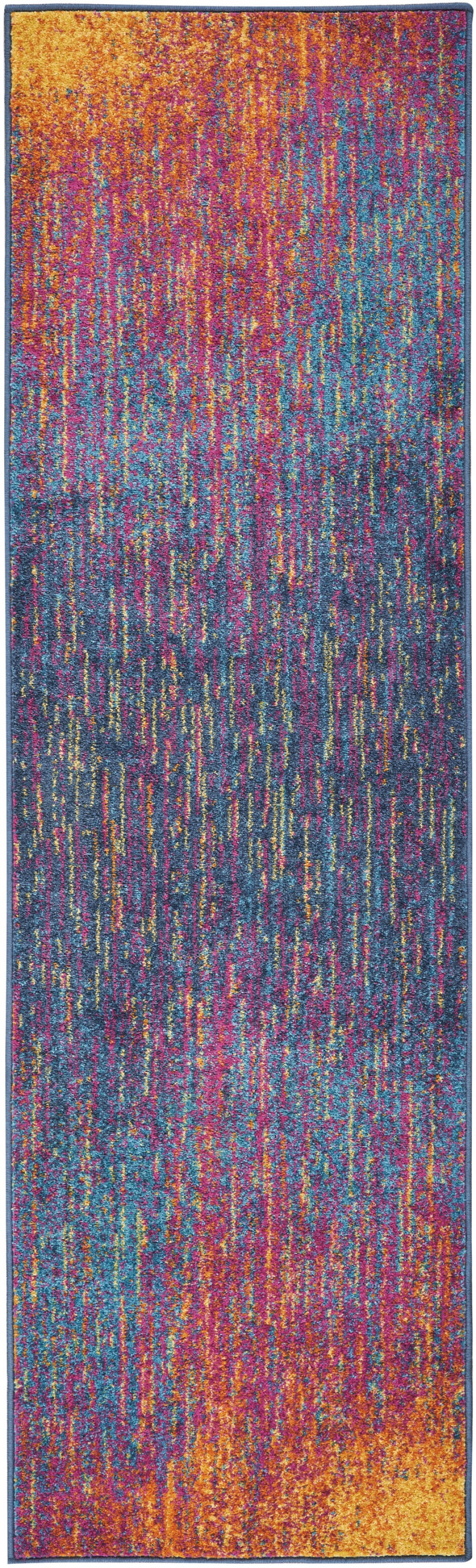 10" Blue And Pink Abstract Power Loom Runner Rug