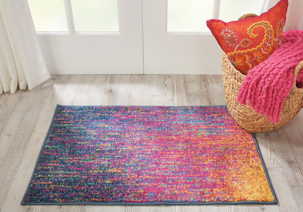 2" X 3" Blue And Pink Abstract Power Loom Area Rug