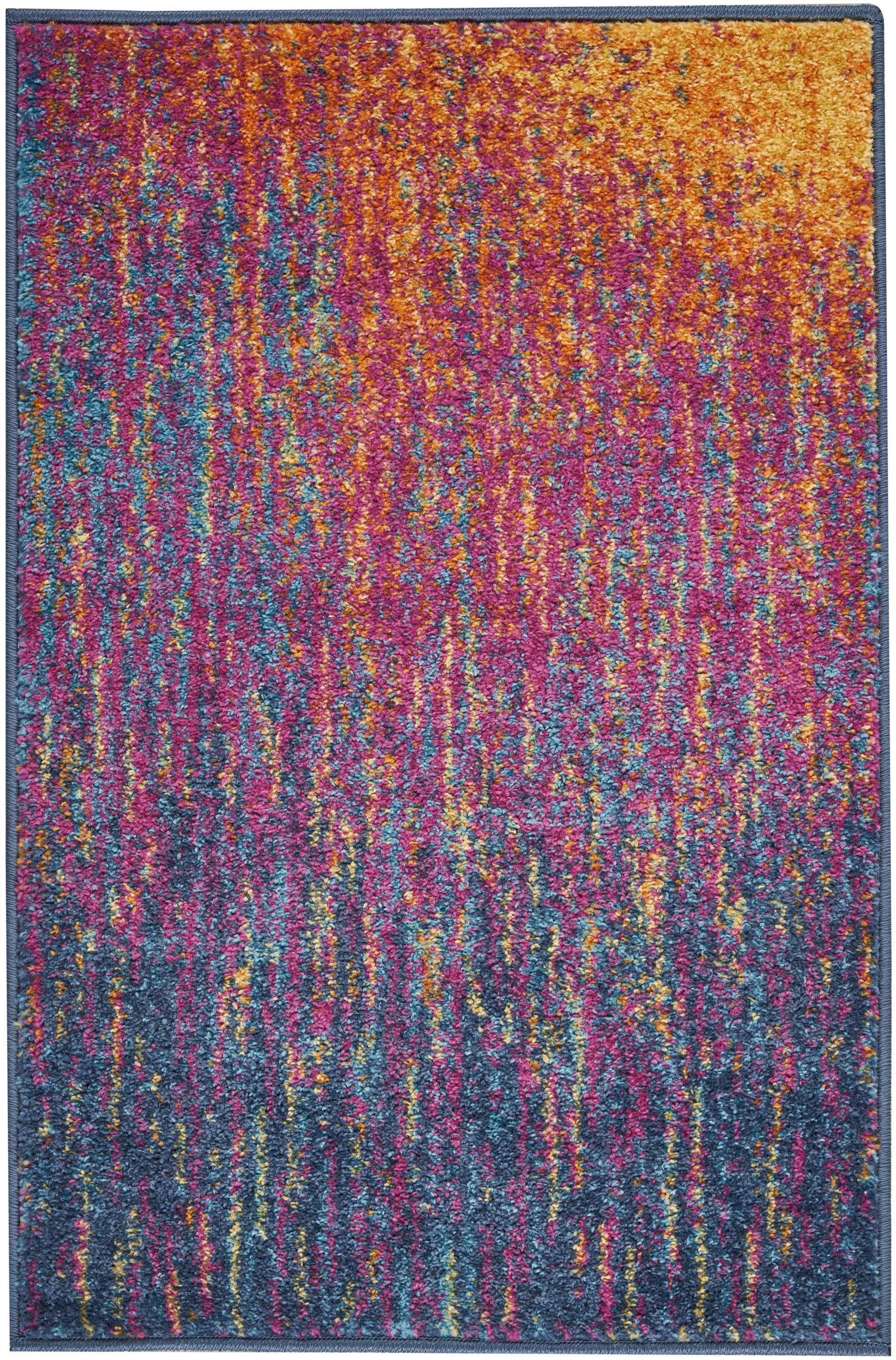 2" X 3" Blue And Pink Abstract Power Loom Area Rug