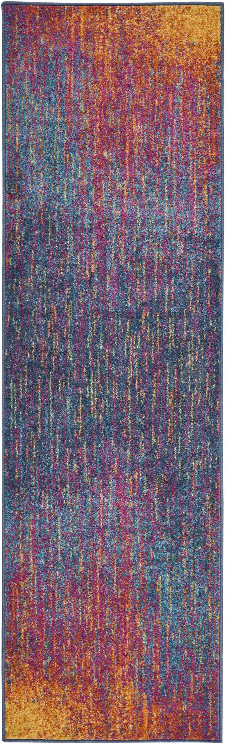 8' Blue And Pink Abstract Power Loom Runner Rug-385360-1
