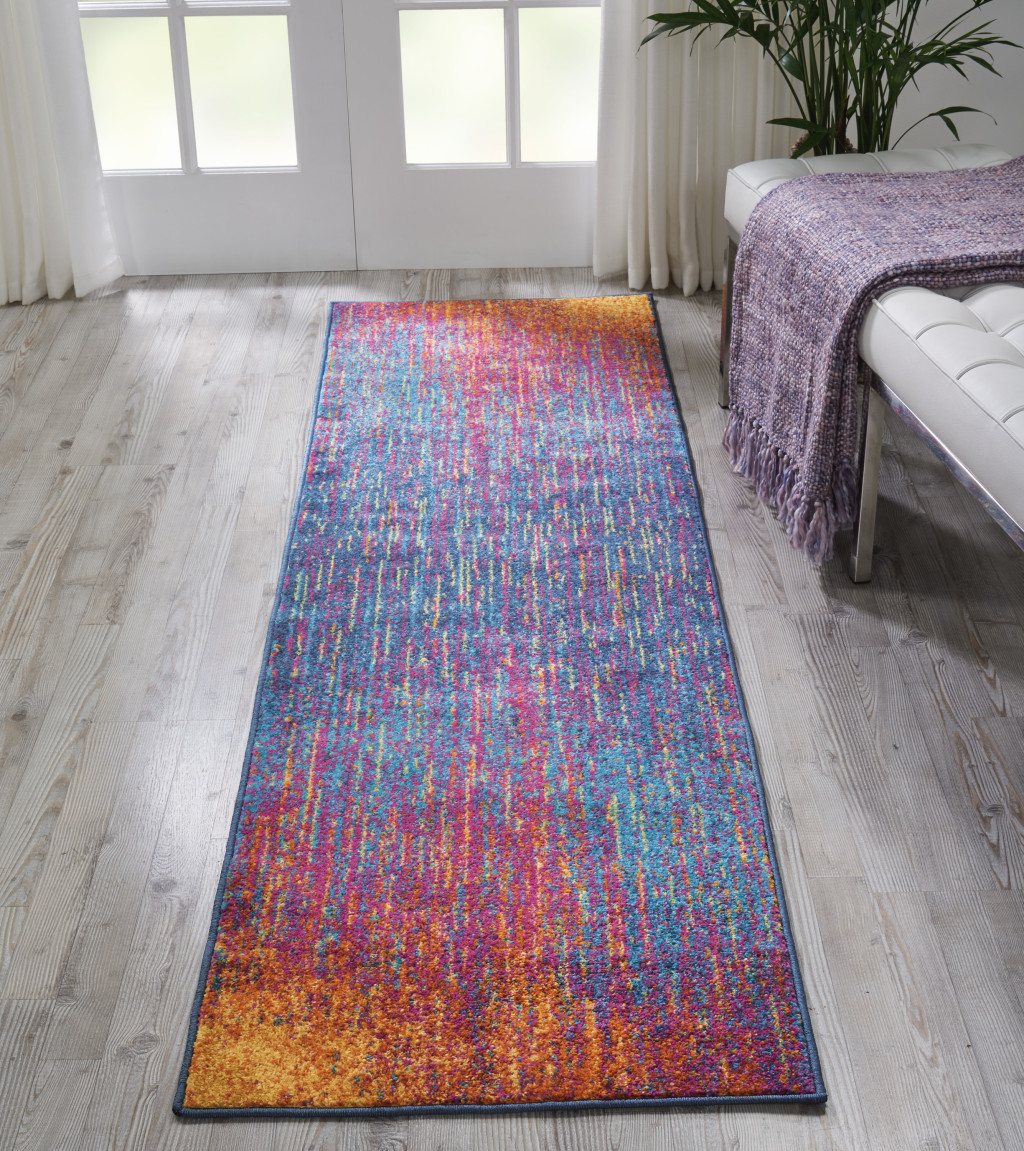 8" Blue And Pink Abstract Power Loom Runner Rug