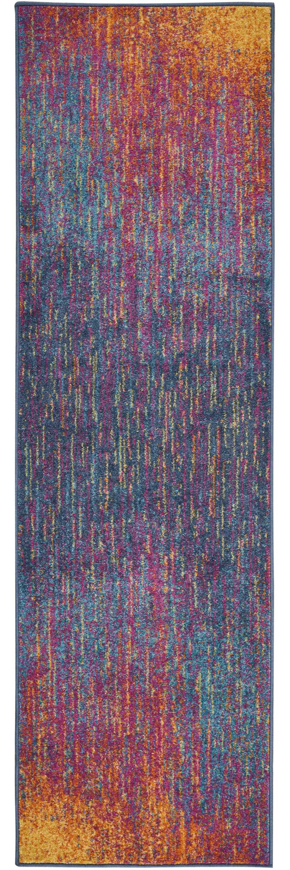 8" Blue And Pink Abstract Power Loom Runner Rug