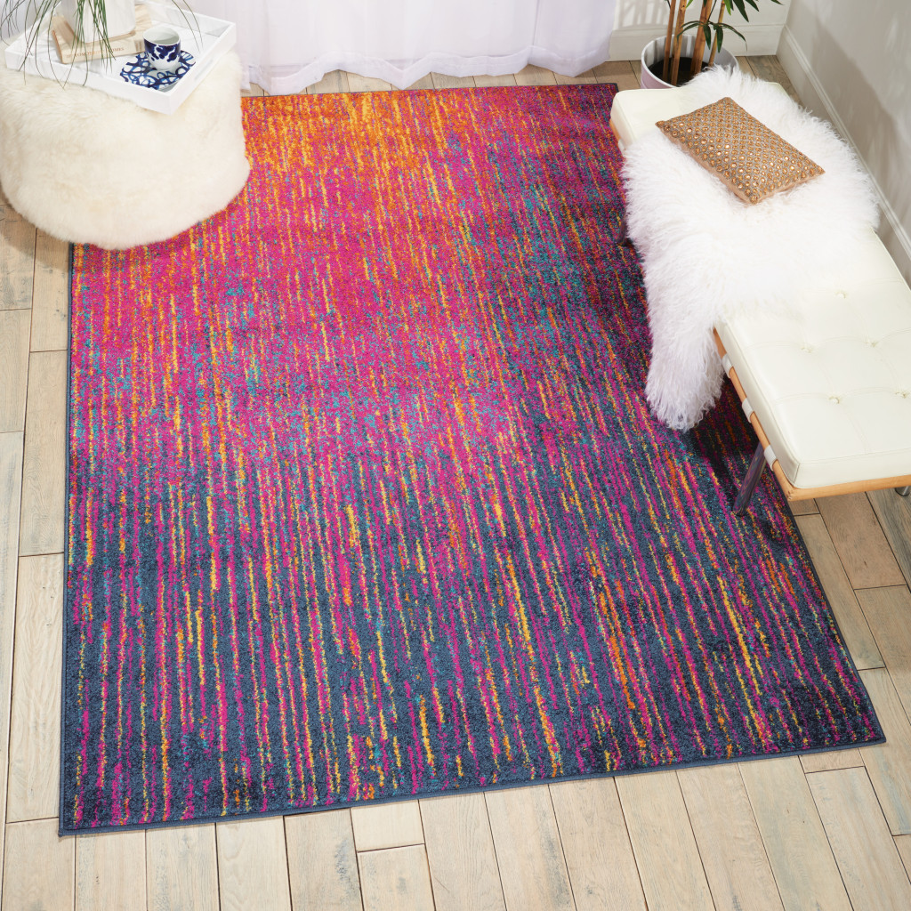 4" X 6" Blue And Pink Abstract Power Loom Area Rug