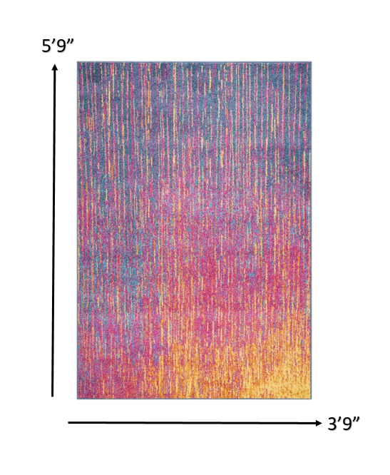 4" X 6" Blue And Pink Abstract Power Loom Area Rug