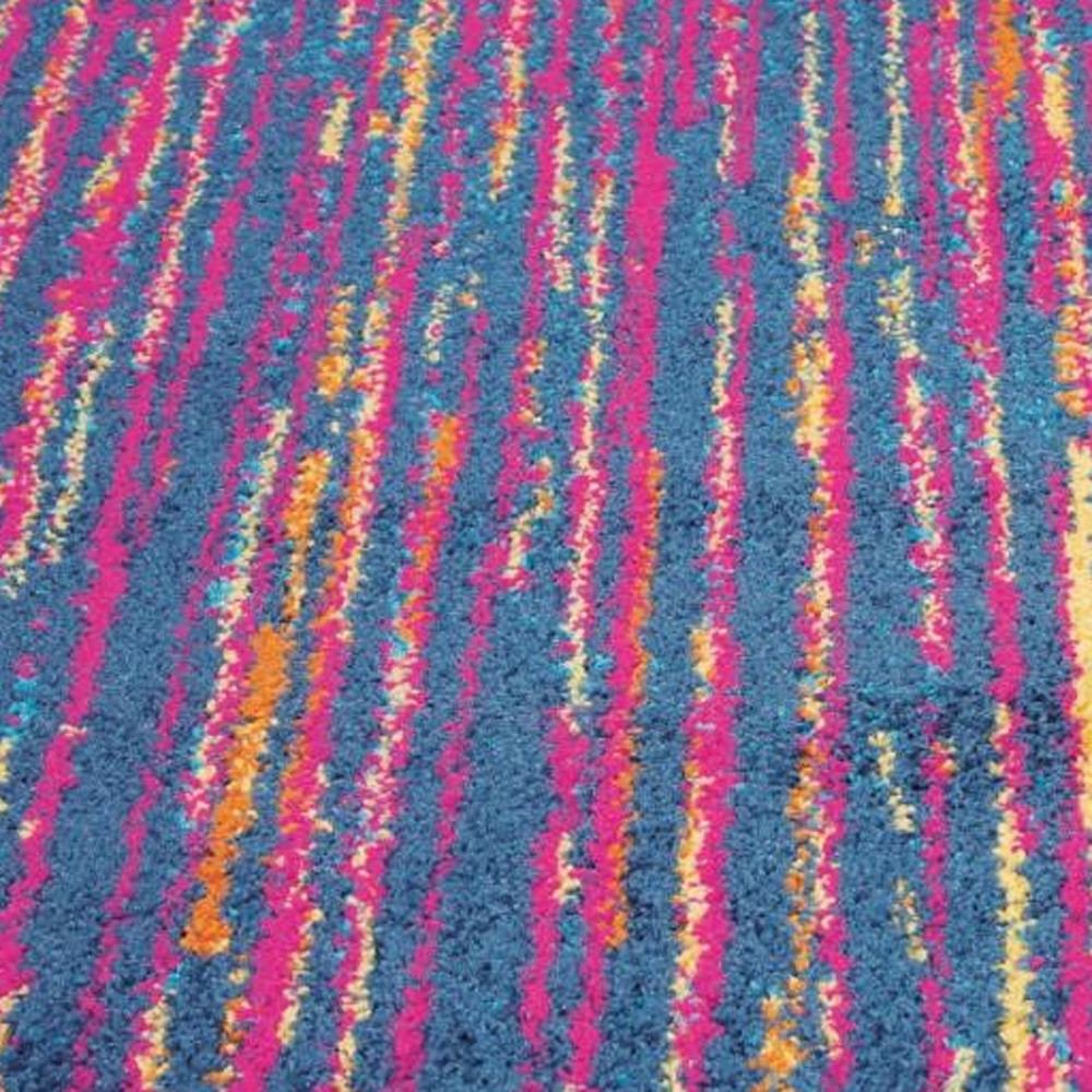4" X 6" Blue And Pink Abstract Power Loom Area Rug
