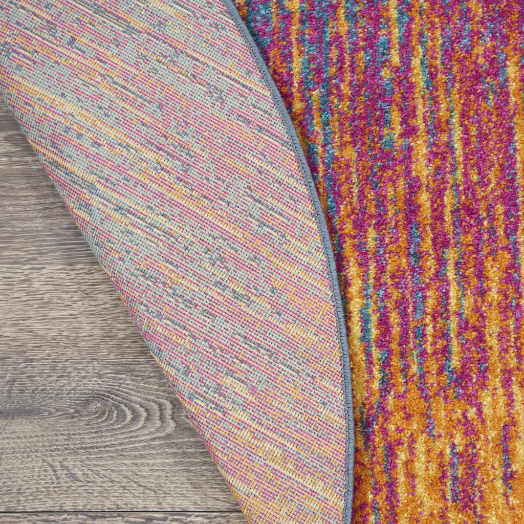 4" Blue And Pink Round Abstract Power Loom Area Rug