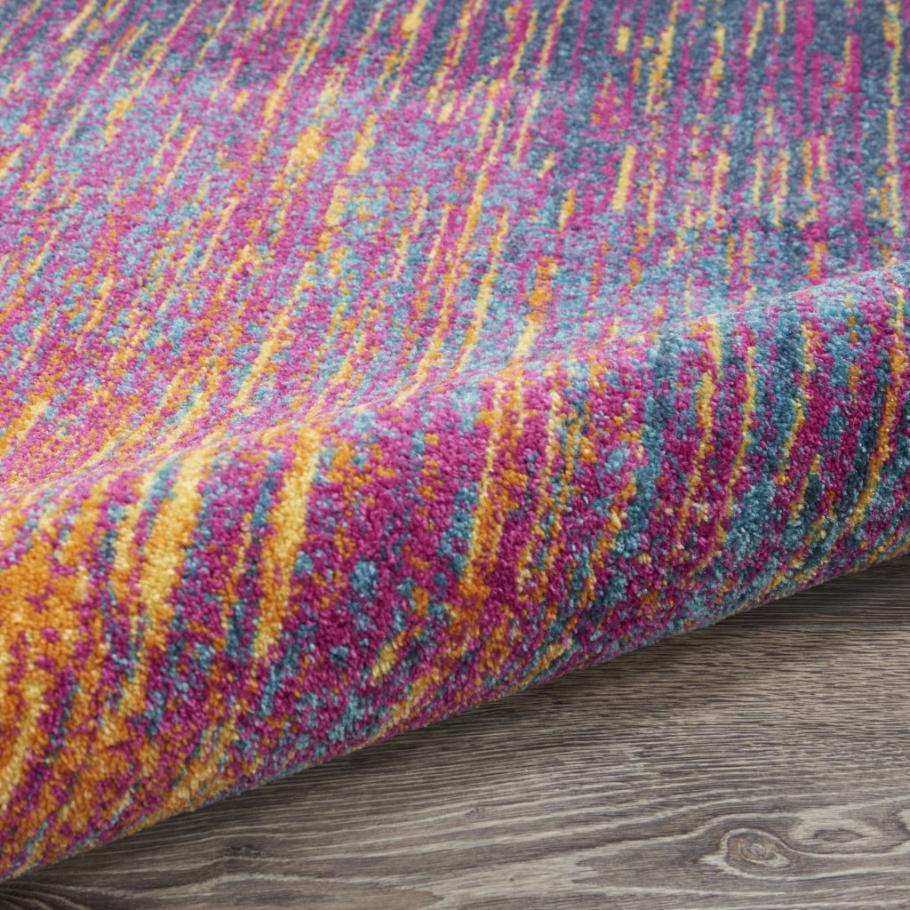 4" Blue And Pink Round Abstract Power Loom Area Rug