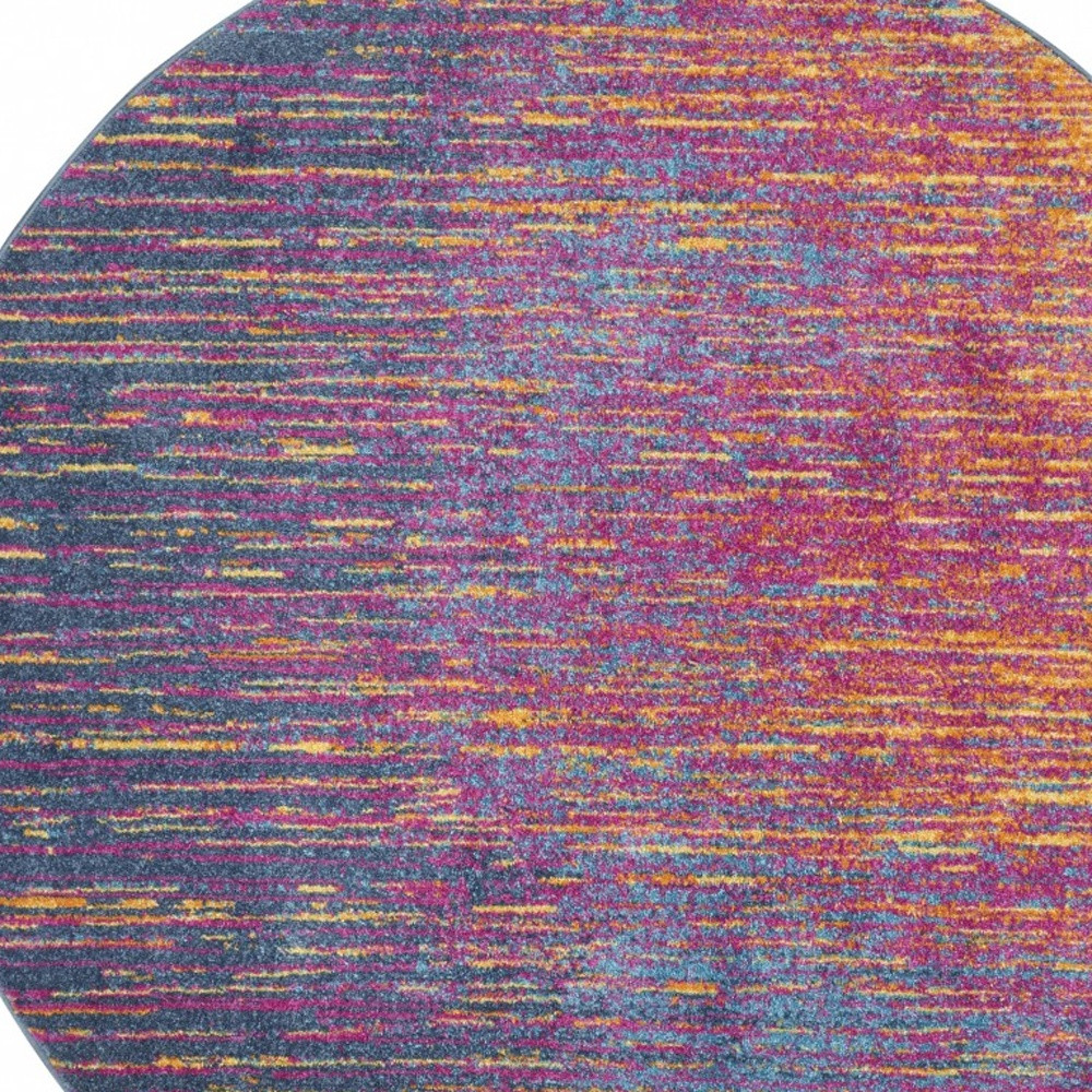 4" Blue And Pink Round Abstract Power Loom Area Rug