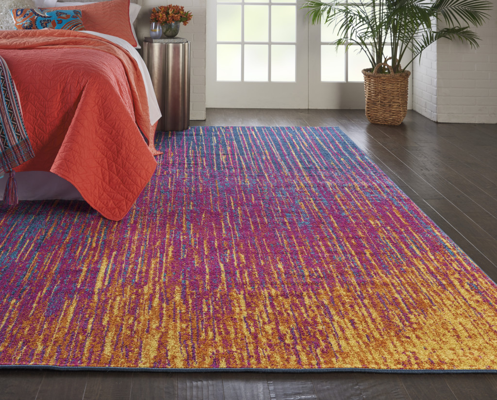 7" X 10" Blue And Pink Abstract Power Loom Area Rug