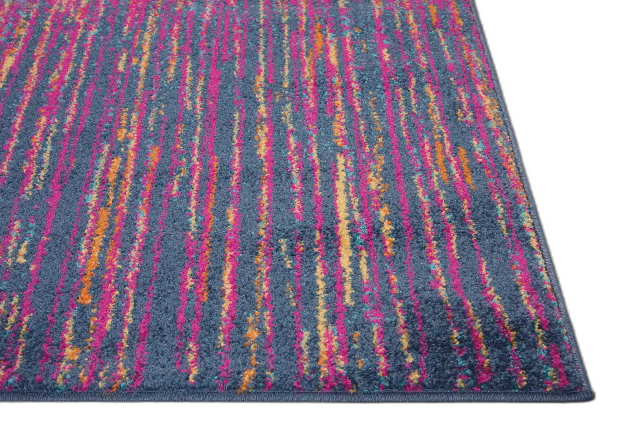 7" X 10" Blue And Pink Abstract Power Loom Area Rug