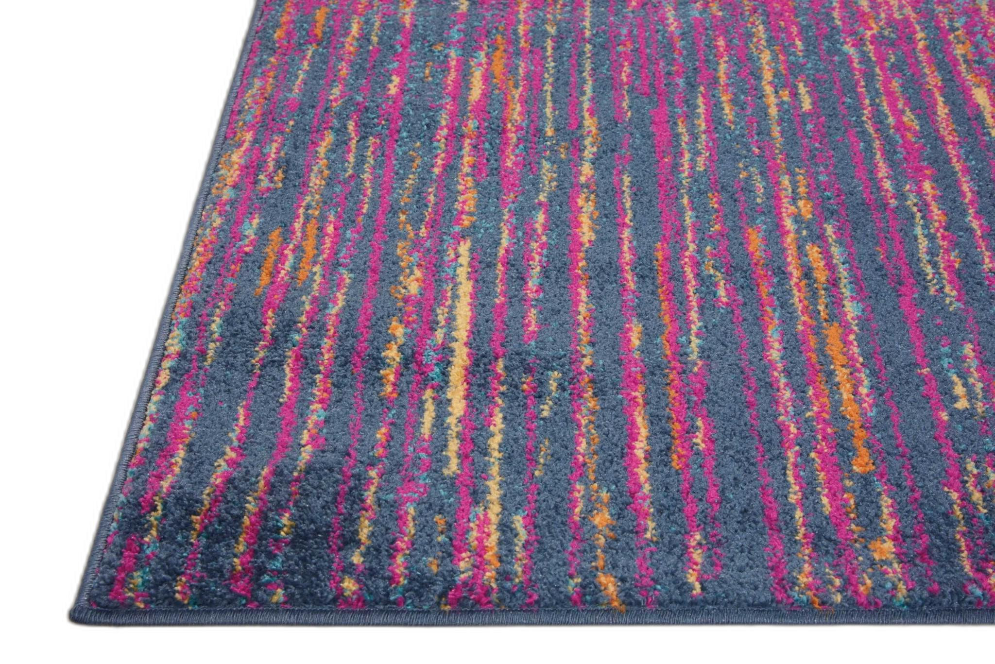 7" X 10" Blue And Pink Abstract Power Loom Area Rug