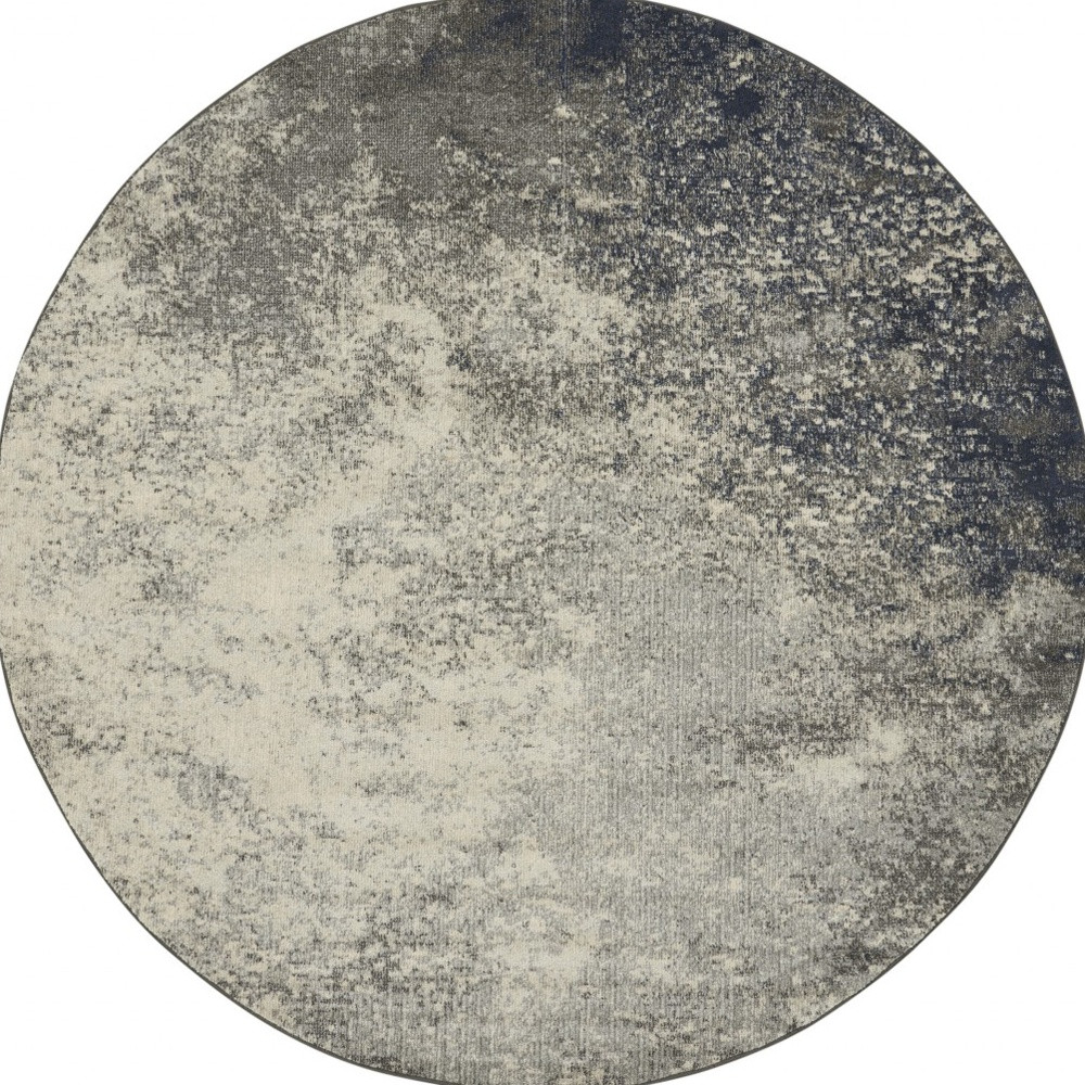 8' Gray And Ivory Abstract Round Rug-385366-1