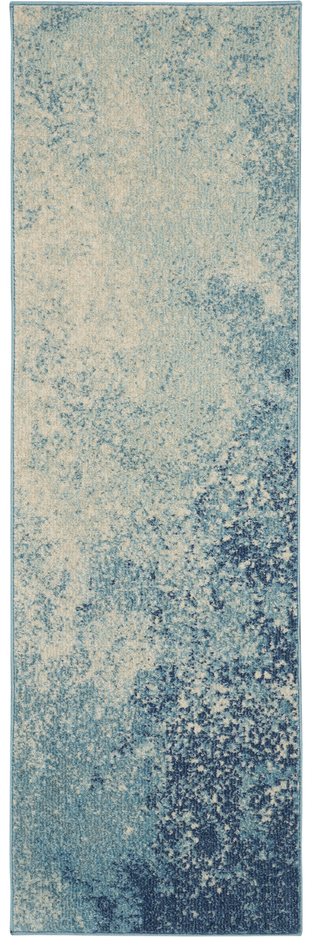 6" Ivory And Blue Abstract Power Loom Runner Rug