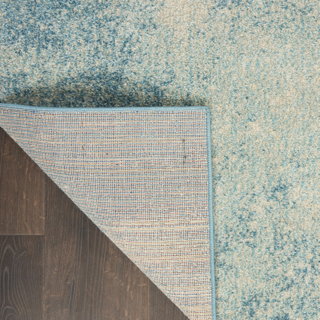 6" Ivory And Blue Abstract Power Loom Runner Rug