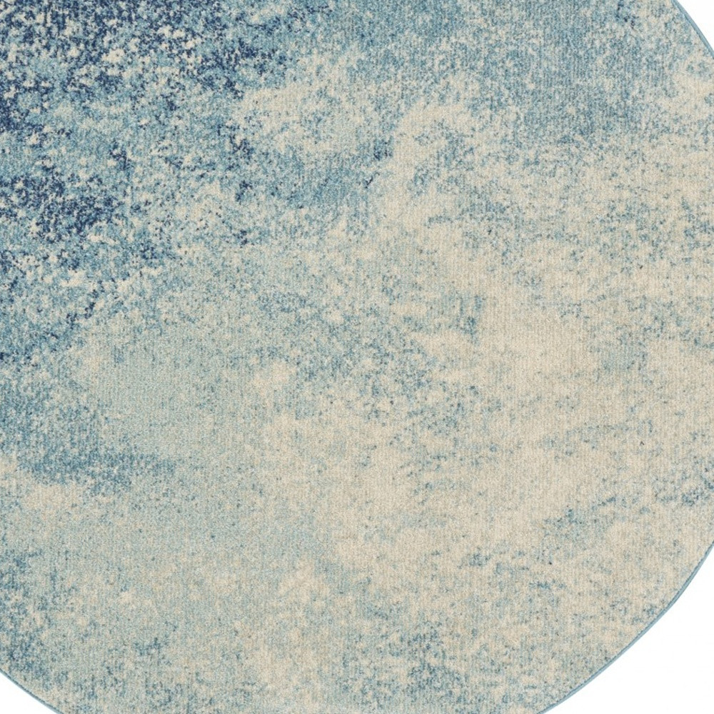 4" Ivory And Blue Round Abstract Power Loom Area Rug