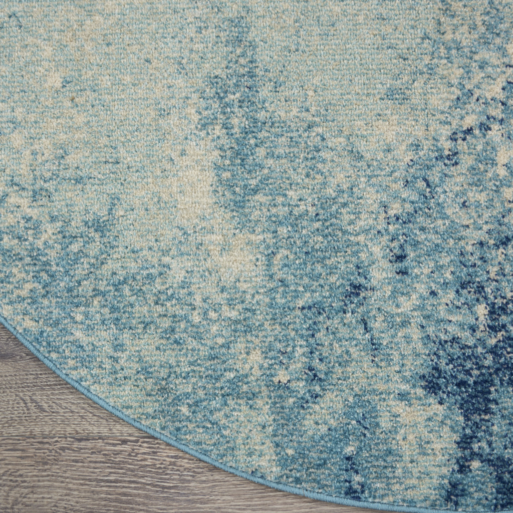 5" Ivory And Blue Round Abstract Power Loom Area Rug
