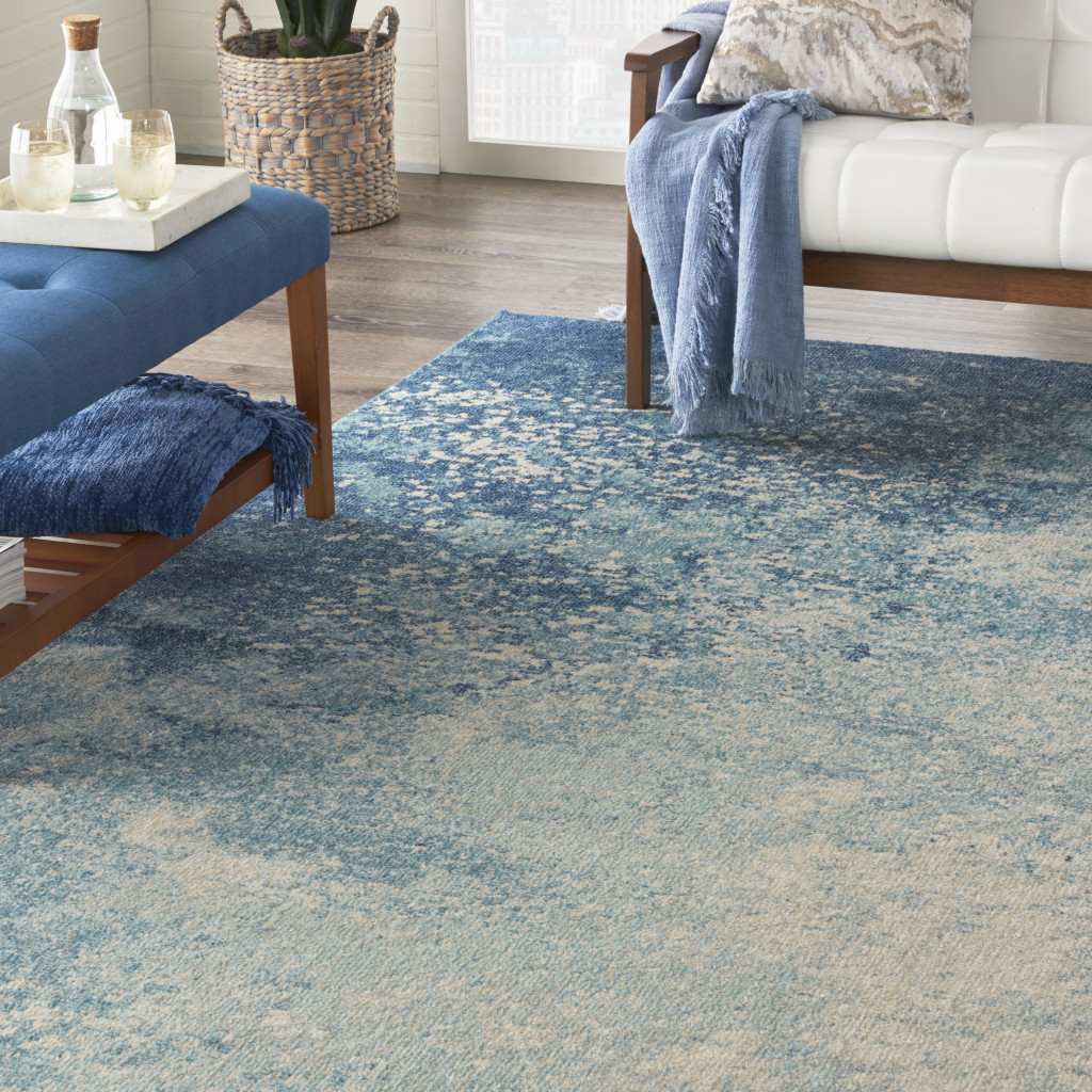 8" X 10" Ivory And Blue Abstract Power Loom Area Rug