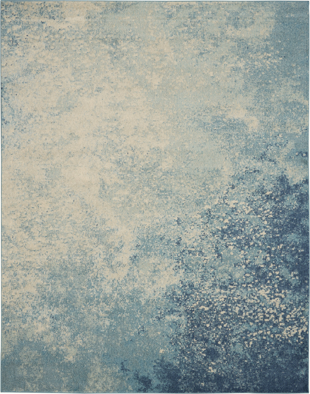 8" X 10" Ivory And Blue Abstract Power Loom Area Rug