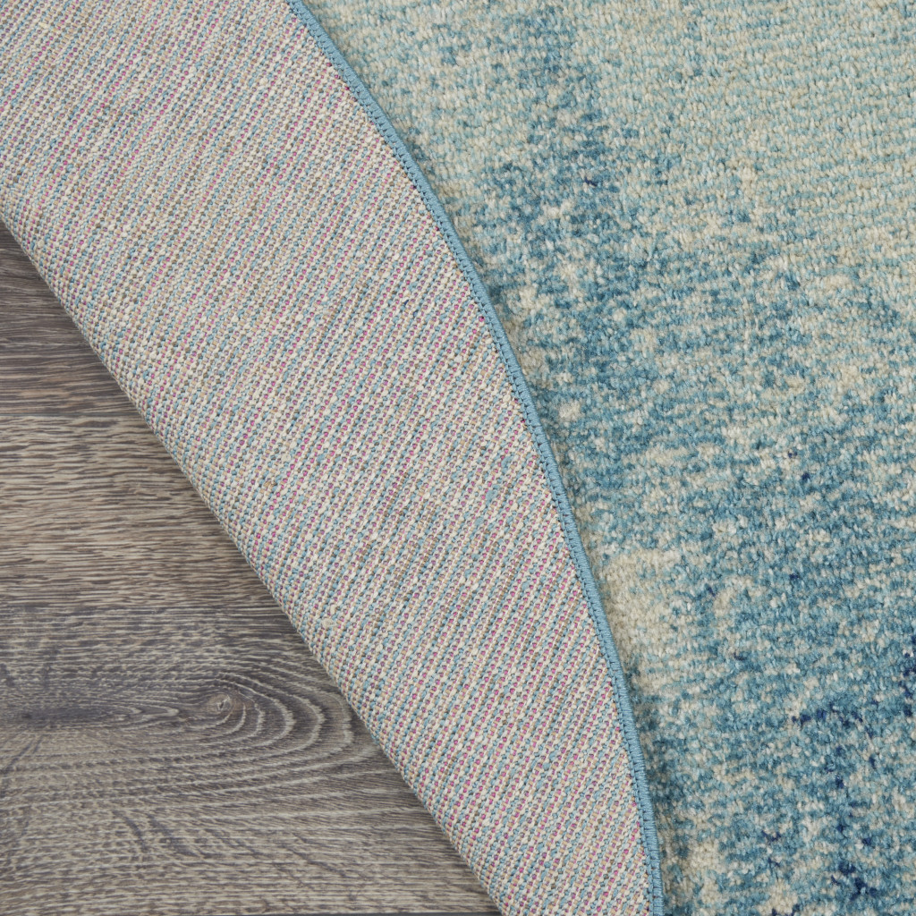 8" Ivory And Blue Round Abstract Power Loom Area Rug