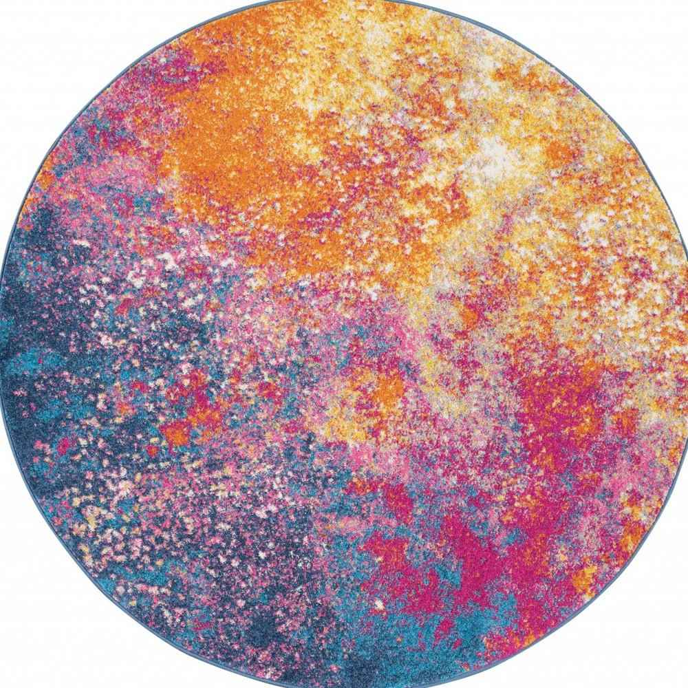 4" Sunset Round Abstract Power Loom Area Rug