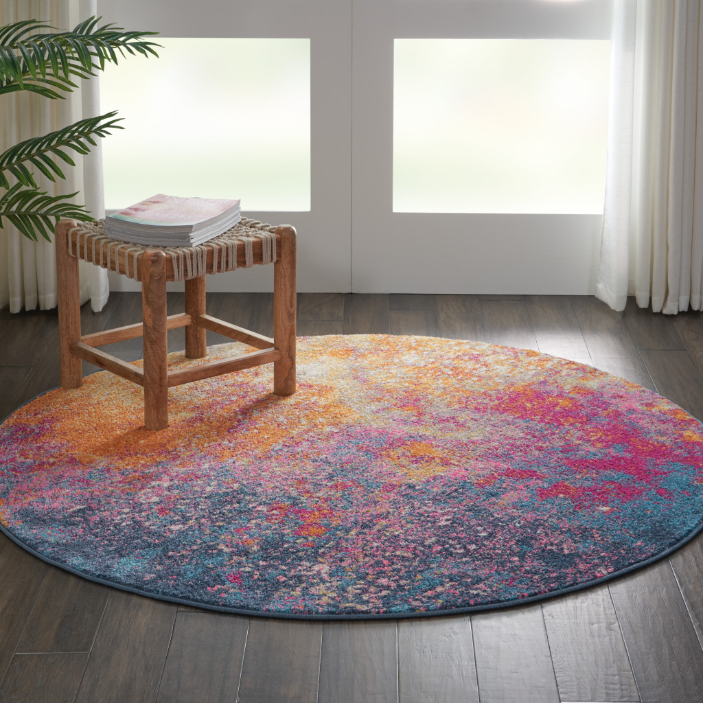 5" Sunset Round Abstract Power Loom Area Rug