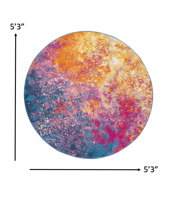 5" Sunset Round Abstract Power Loom Area Rug