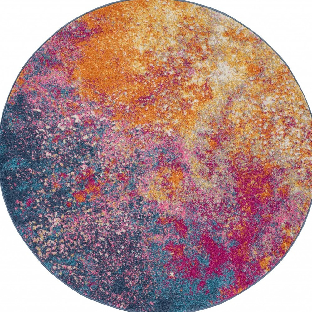 5" Sunset Round Abstract Power Loom Area Rug