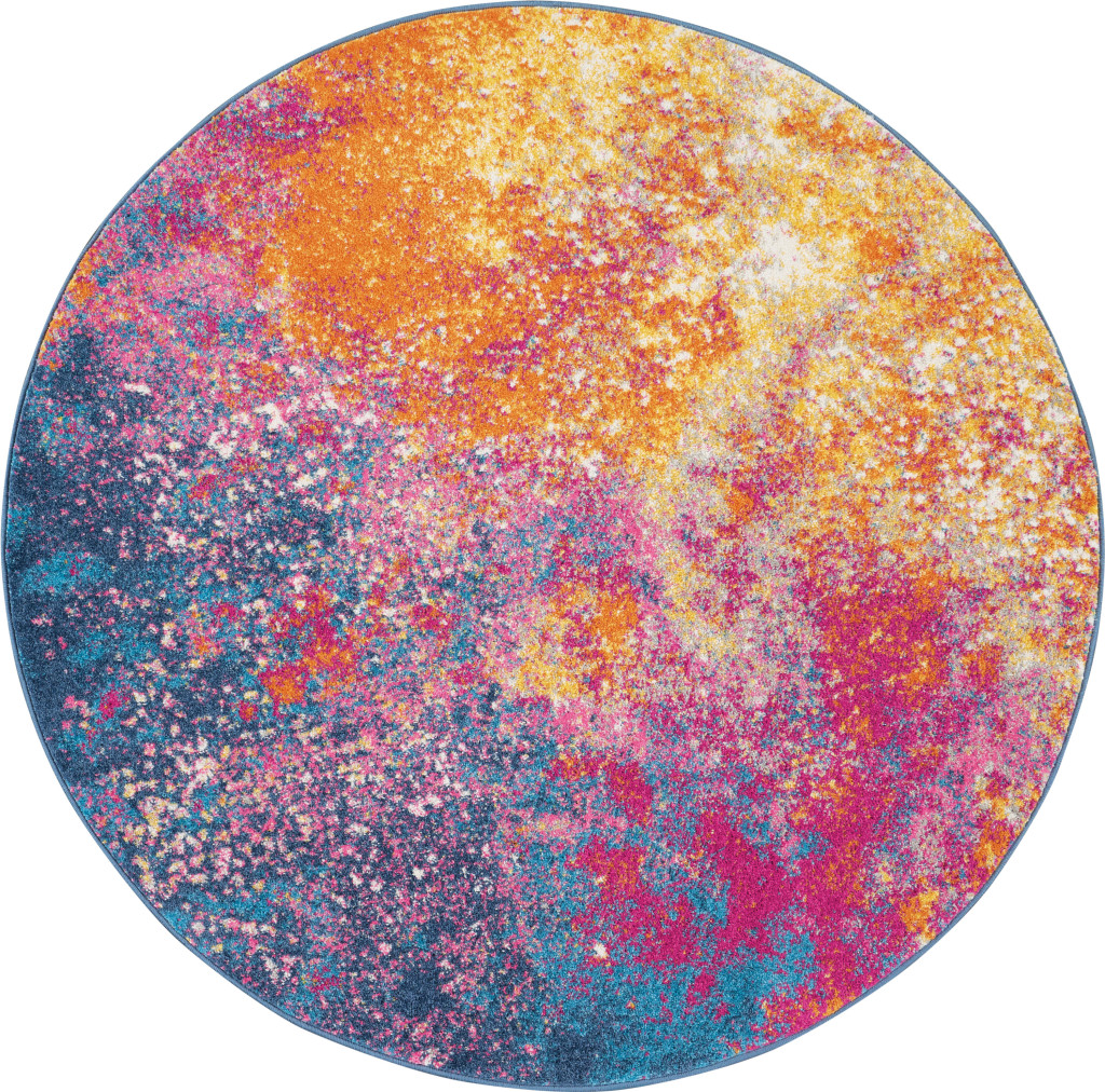 5" Sunset Round Abstract Power Loom Area Rug