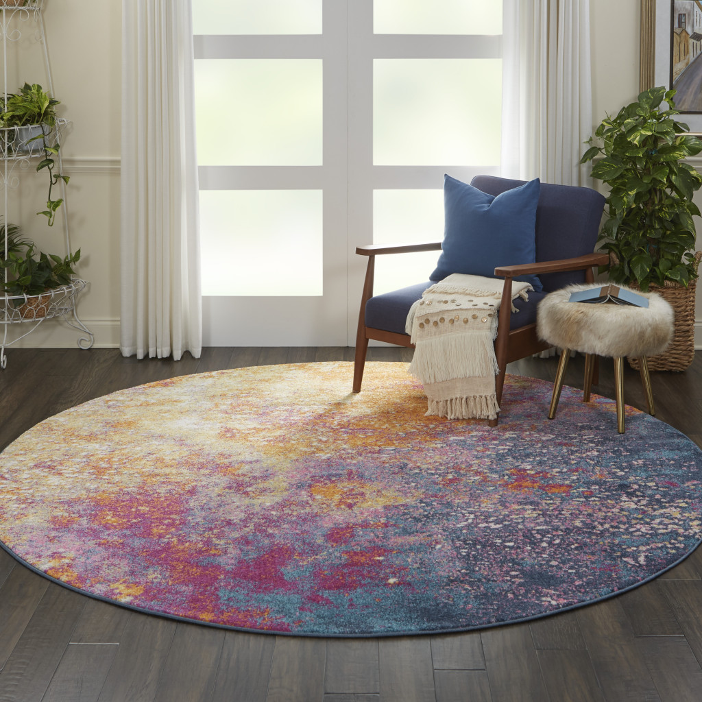 8" Sunset Round Abstract Power Loom Area Rug