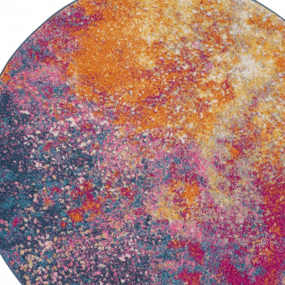 8" Sunset Round Abstract Power Loom Area Rug