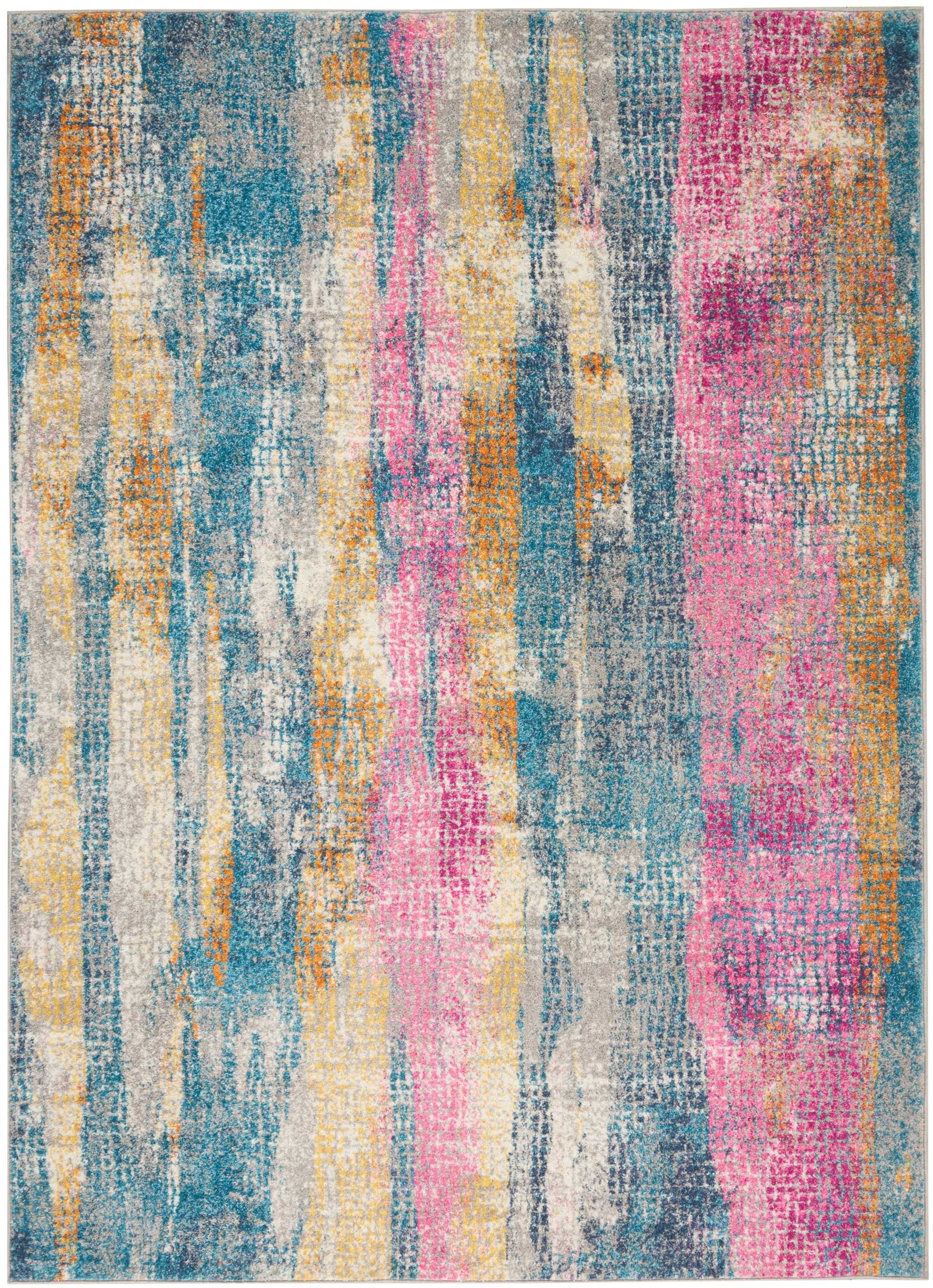5' X 7' Pink And Blue Abstract Power Loom Area Rug-385395-1