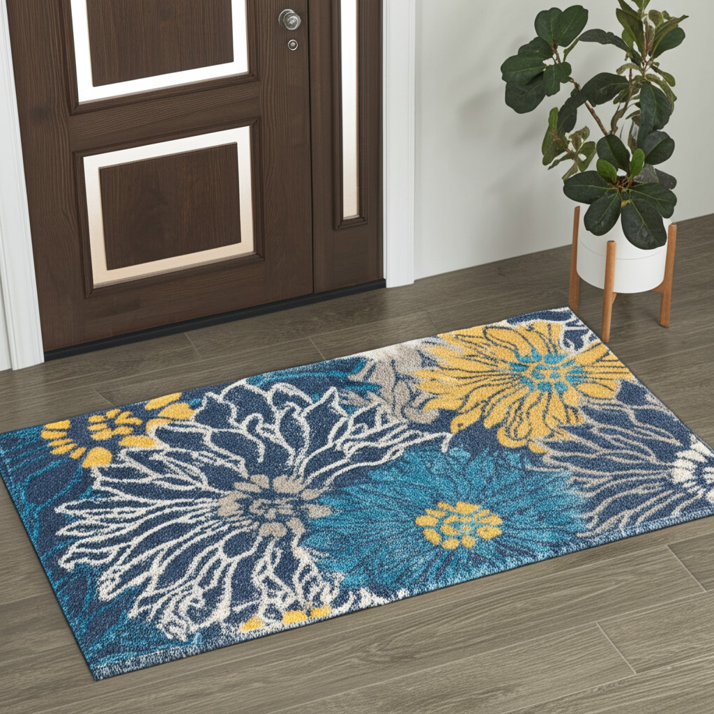 2' X 3' Blue And Gold Floral Area Rug-385399-1