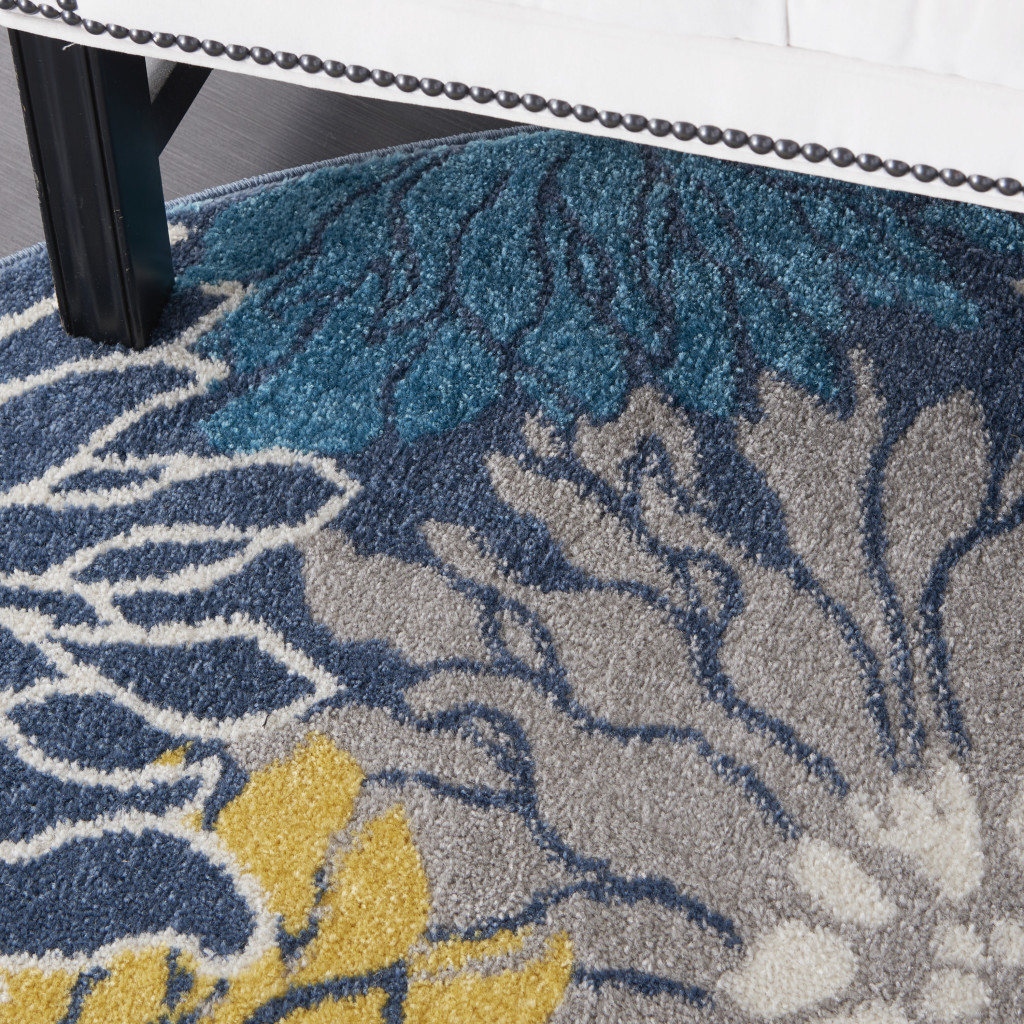 4" Blue Round Floral Power Loom Area Rug