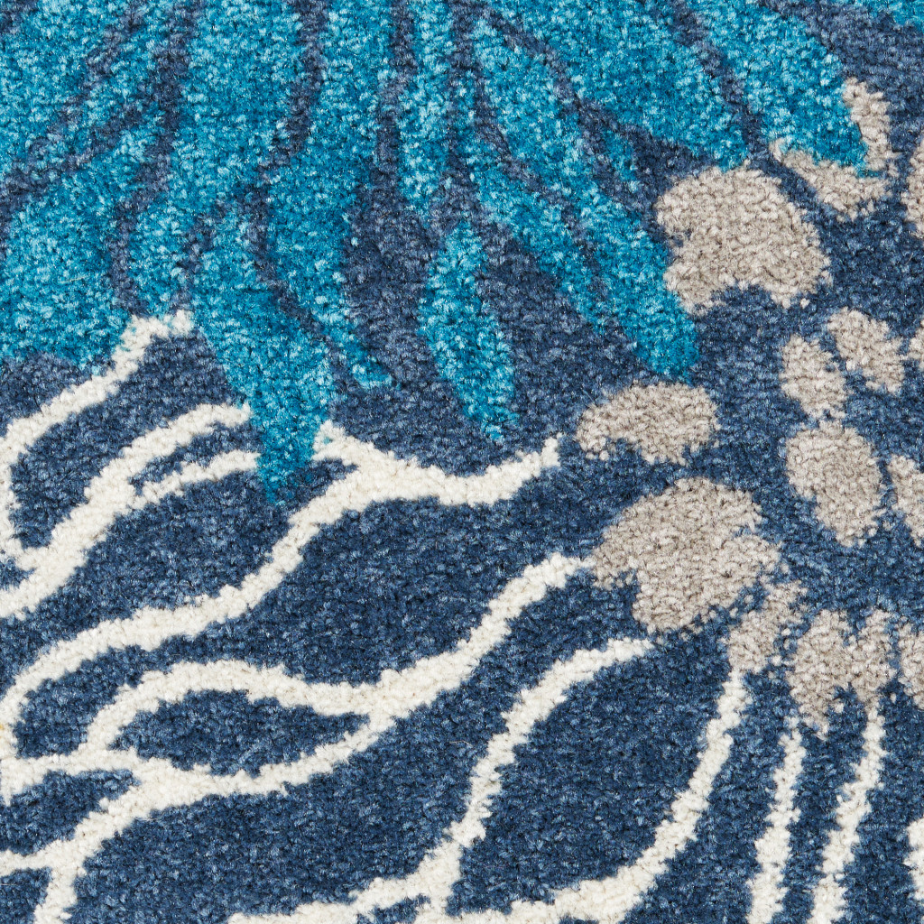 5" Blue Round Floral Power Loom Area Rug