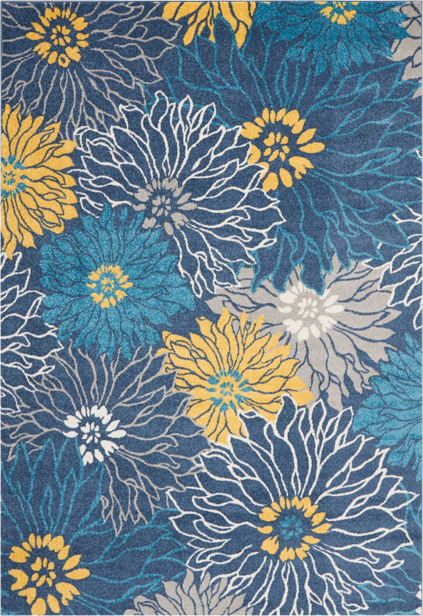 7' X 10' Blue And Gold Floral Area Rug-385405-1