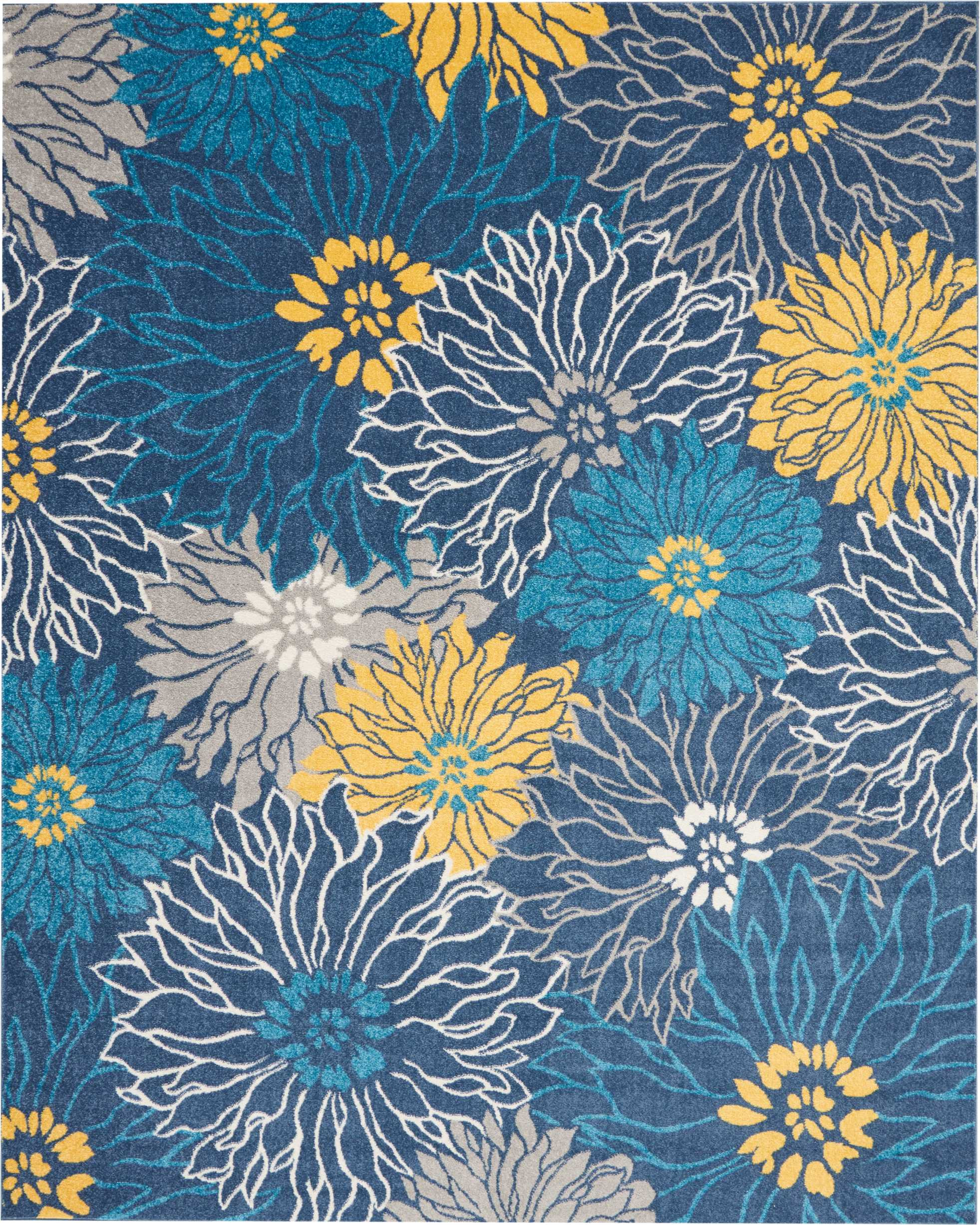 8' X 10' Blue And Gold Floral Area Rug-385406-1