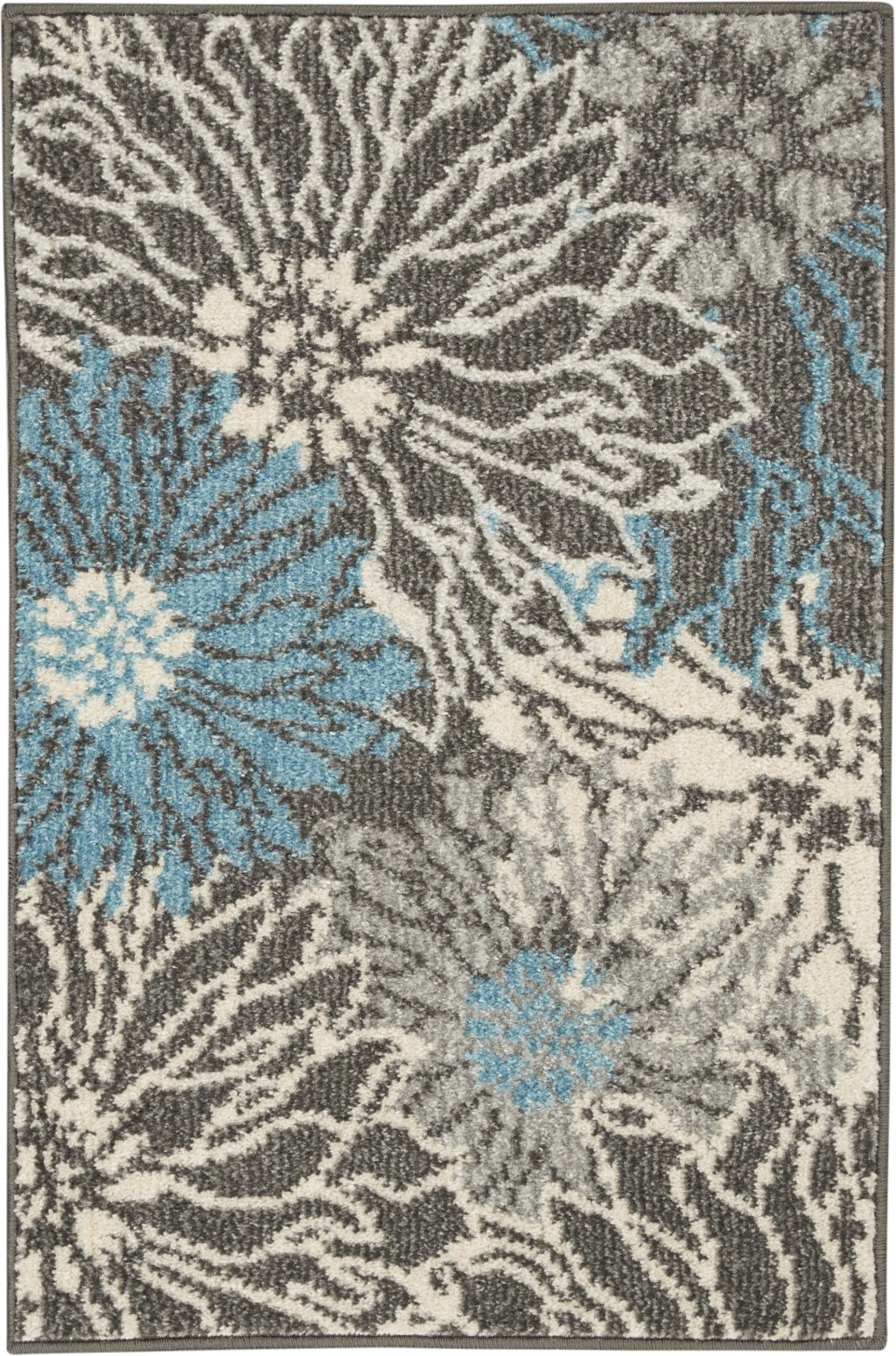 2' X 3' Blue And Gray Floral Power Loom Area Rug-385408-1