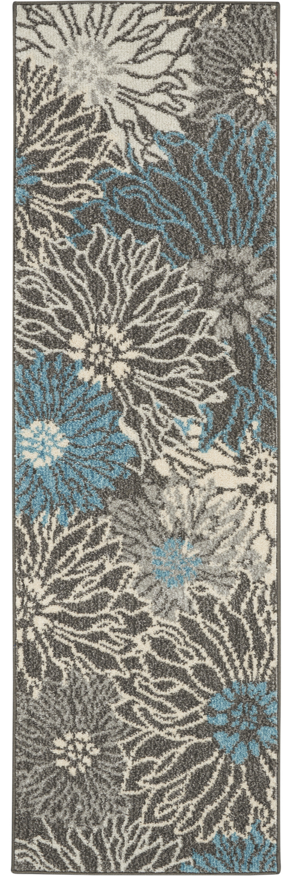 6' Blue And Gray Floral Runner Rug-385409-1