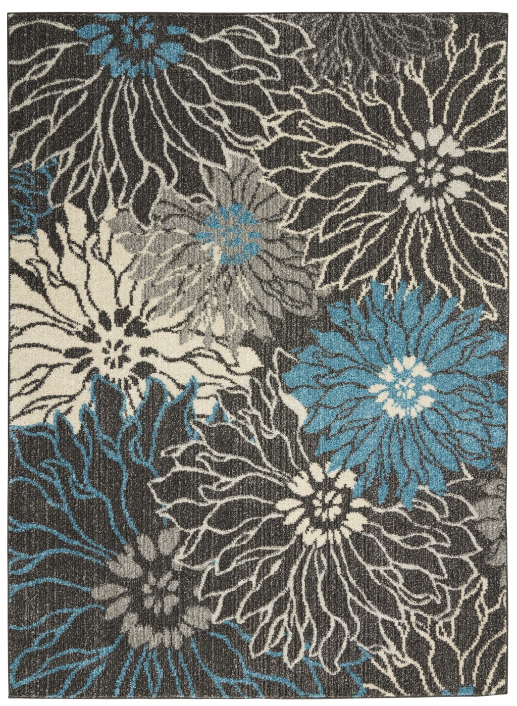 4' X 6' Blue And Gray Floral Power Loom Area Rug-385412-1
