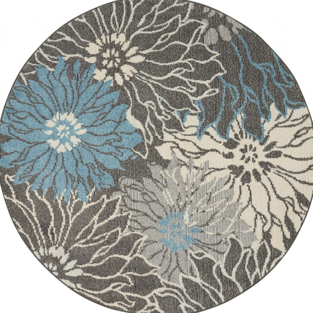 5' Blue And Gray Floral Round Rug-385415-1