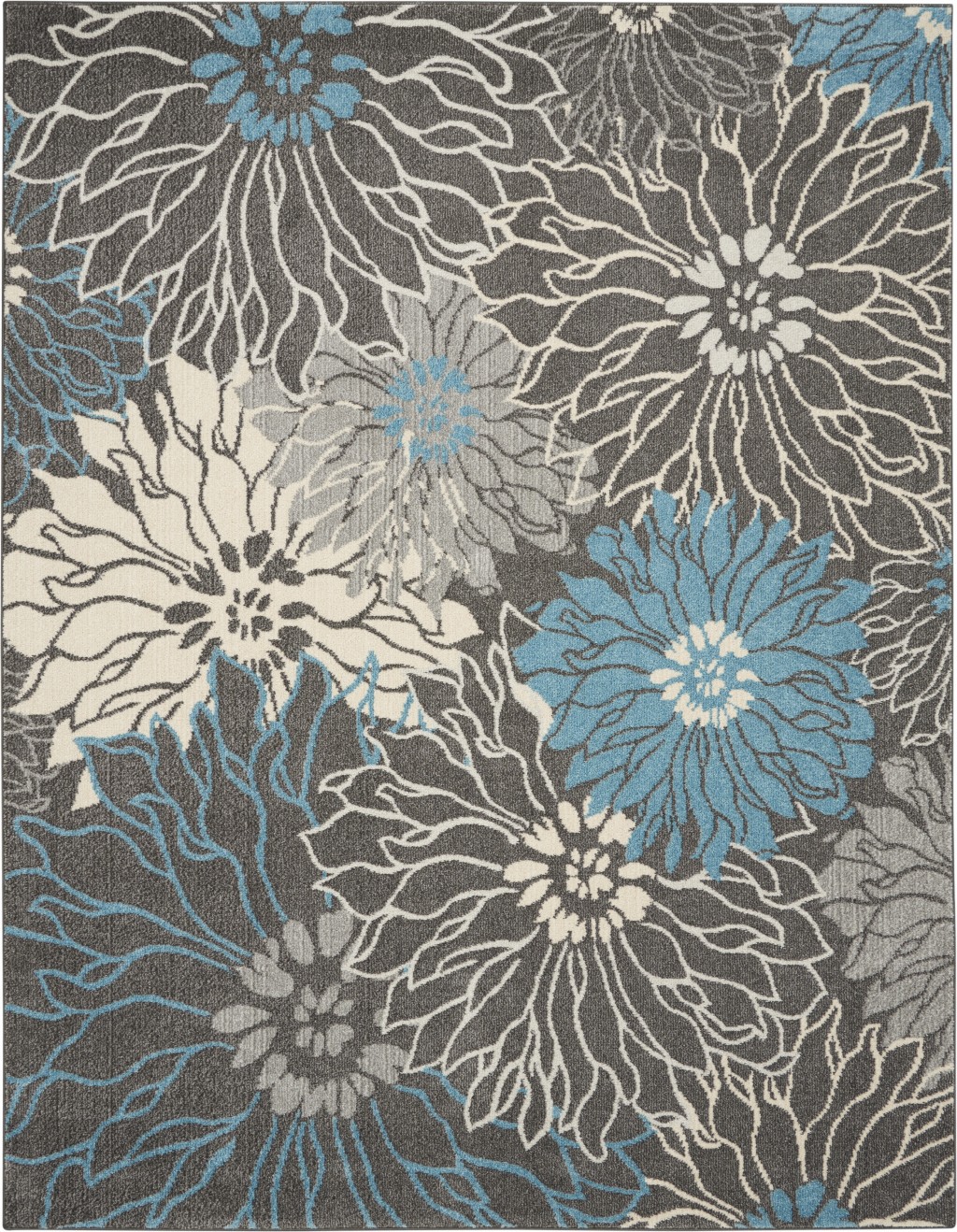 7' X 10' Blue And Gray Floral Power Loom Area Rug-385416-1