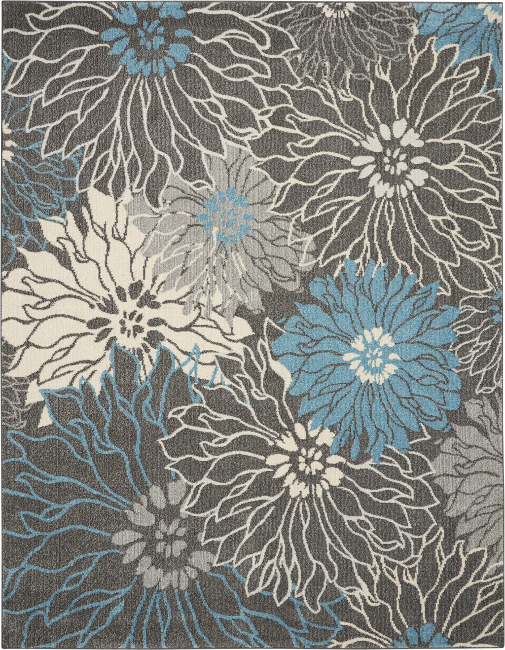 7' X 10' Blue And Gray Floral Area Rug-385416-1