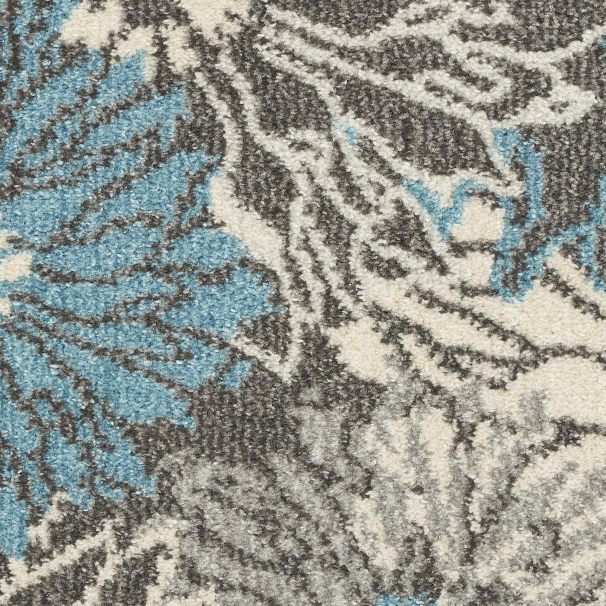 8" X 10" Blue And Gray Floral Power Loom Area Rug