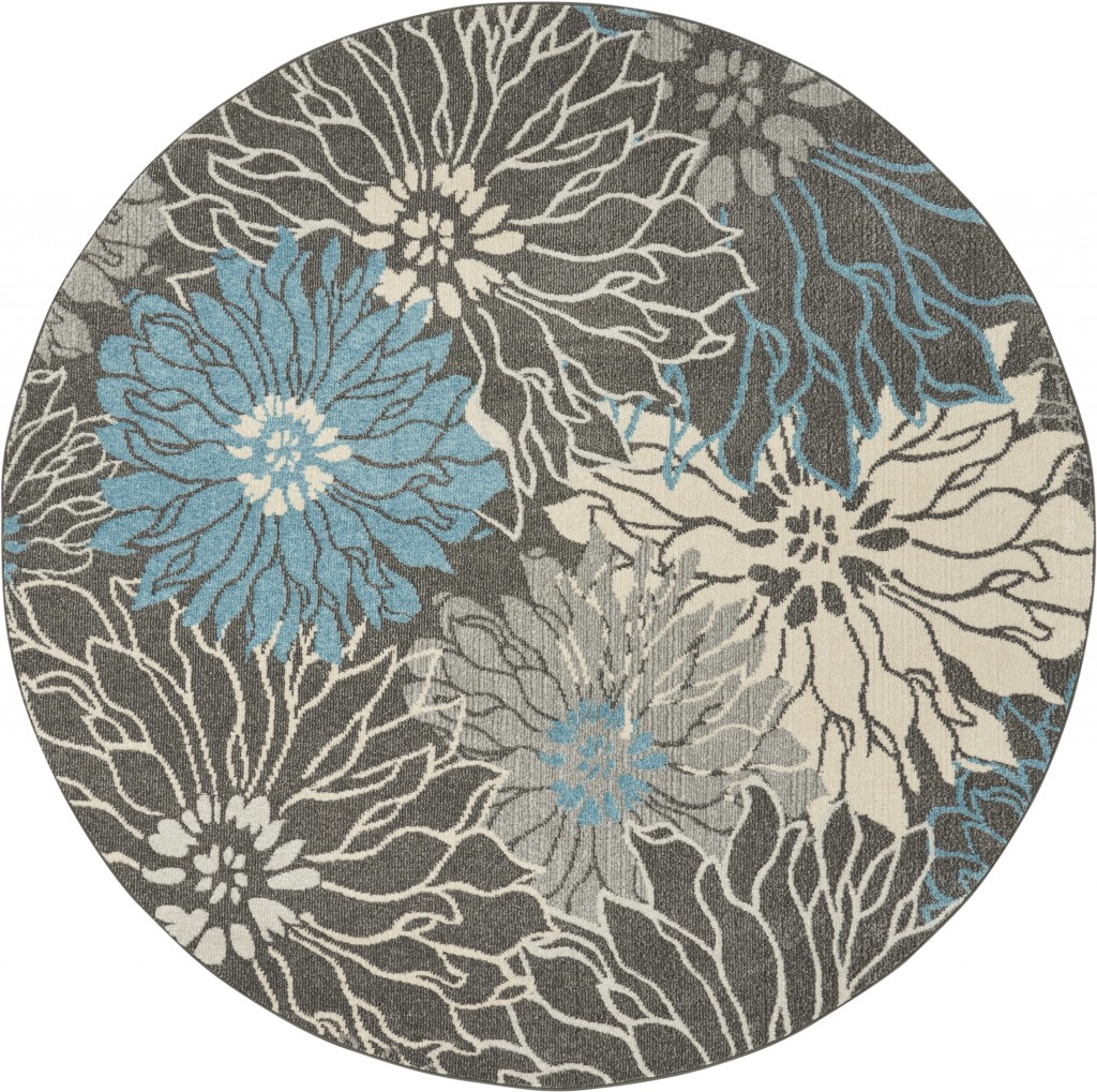 8' Blue And Gray Round Floral Power Loom Area Rug-385418-1