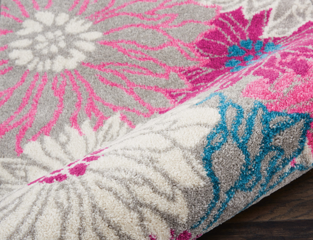 6" Gray Floral Dhurrie Runner Rug