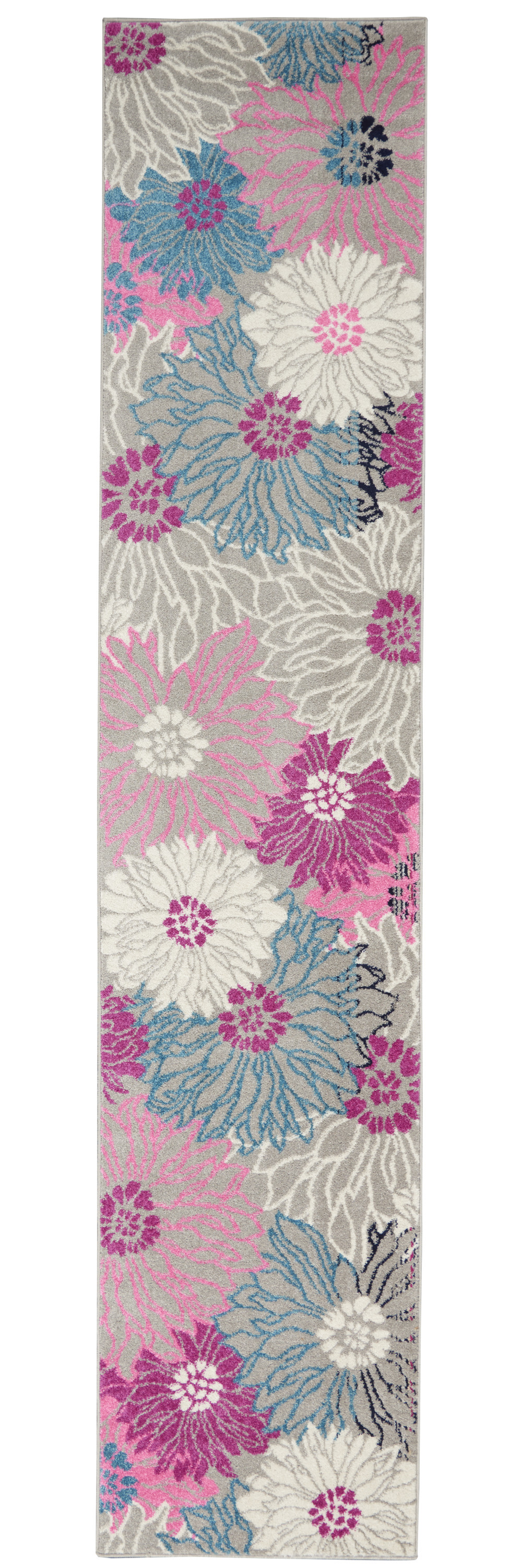 10' Gray And Pink Floral Runner Rug-385420-1