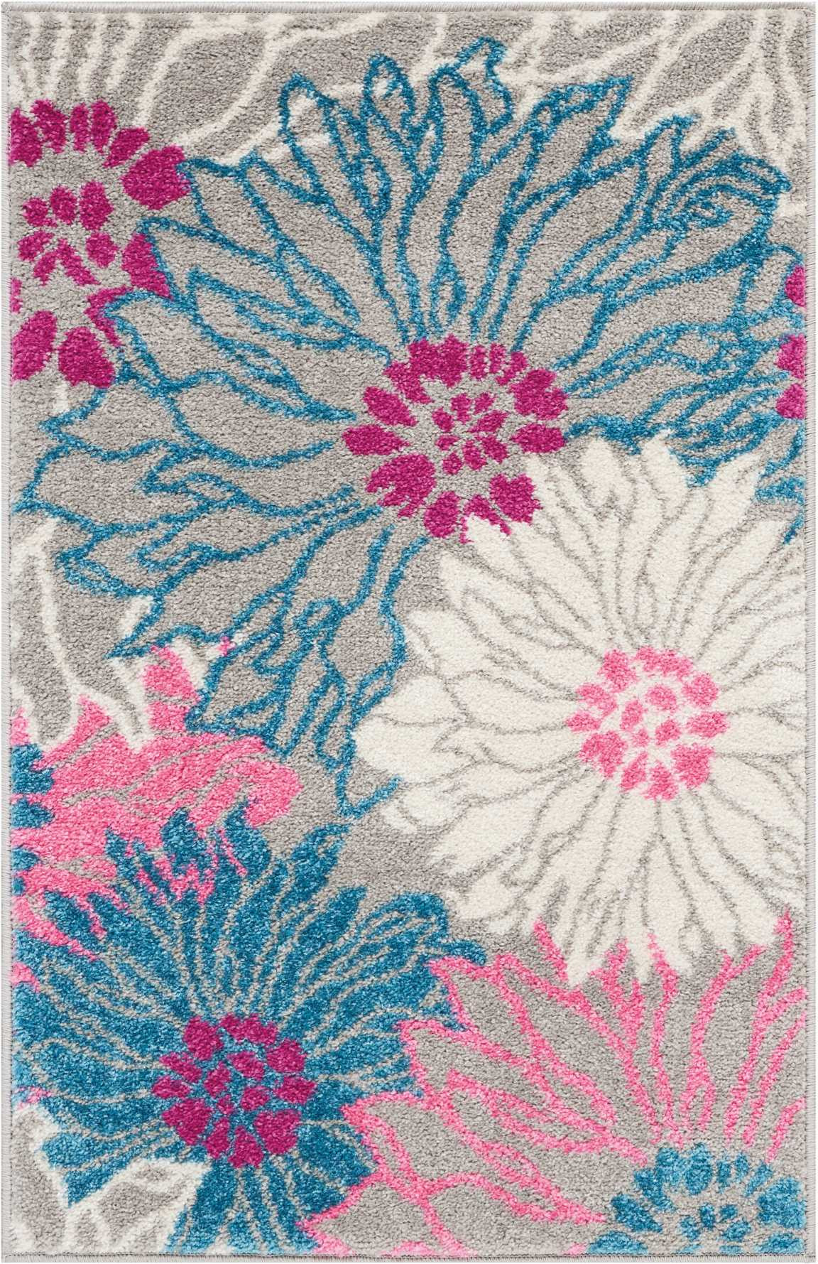 2' X 3' Gray And Pink Floral Area Rug-385421-1